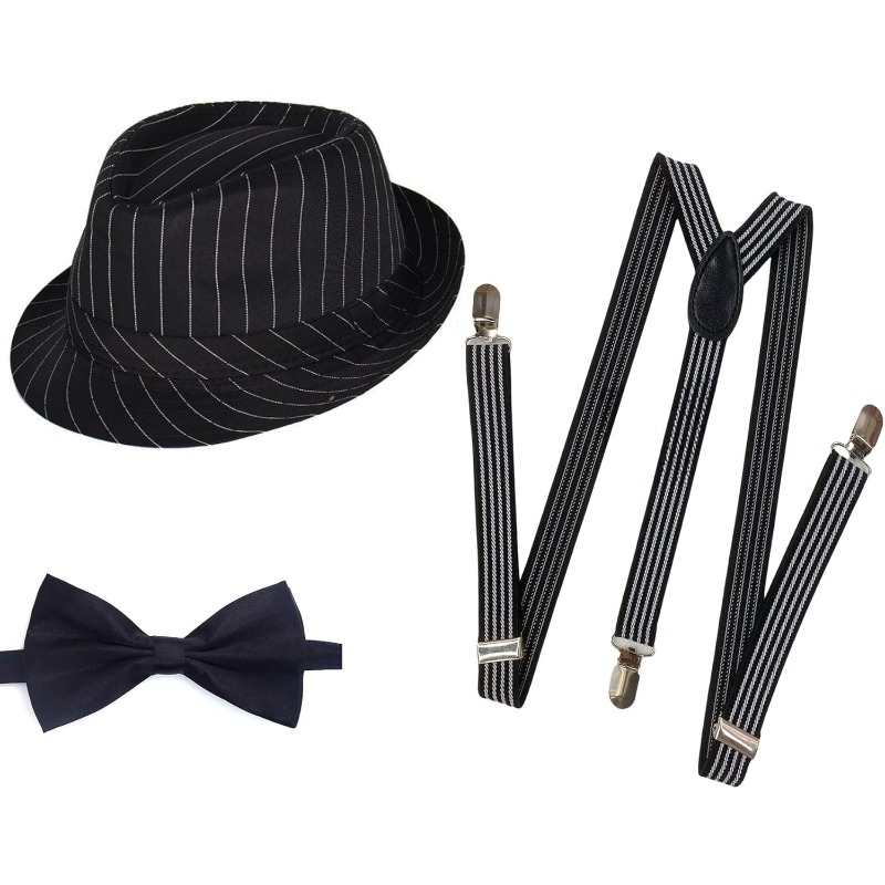 Bow Tie Pre Tied - قبعة فيدورا رجالية على طراز عشرينيات