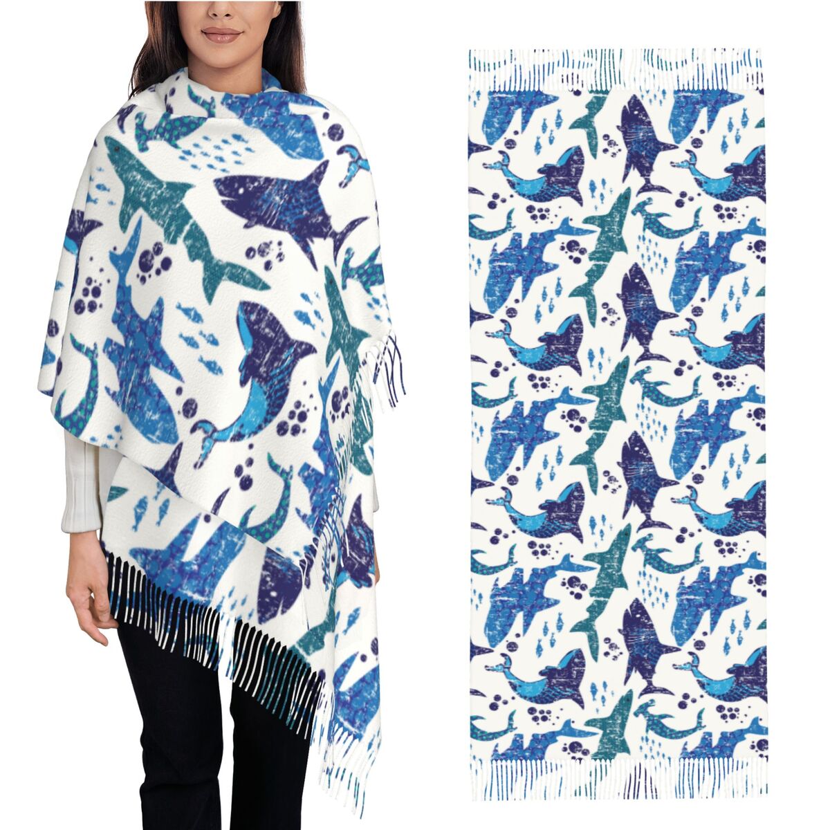 Pashmina Wrap Large - القرش تحت الماء العالم المحيط البحر