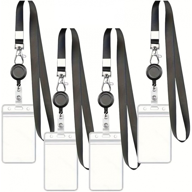 Lanyard Badge Holder - 4 قطع حبل تعليق أسود قابل