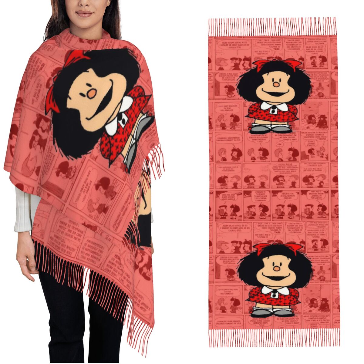 Pashmina Wrap Large - وشاح نسائي شرابة Mafalfallas كارتوني كبير