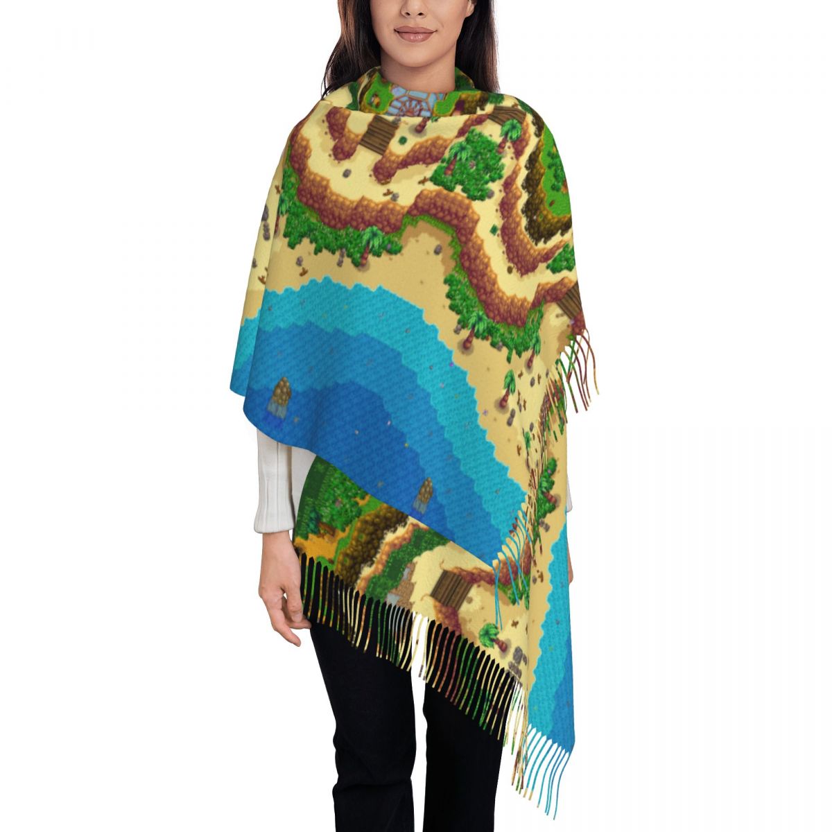 Pashmina Wrap Large - Stardew Valley Map وشاح للنساء خريف