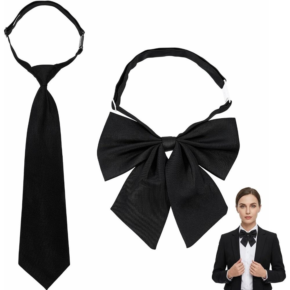 Bow Tie Pre Tied - ربطات عنق سوداء للنساء، كبيرة الحجم