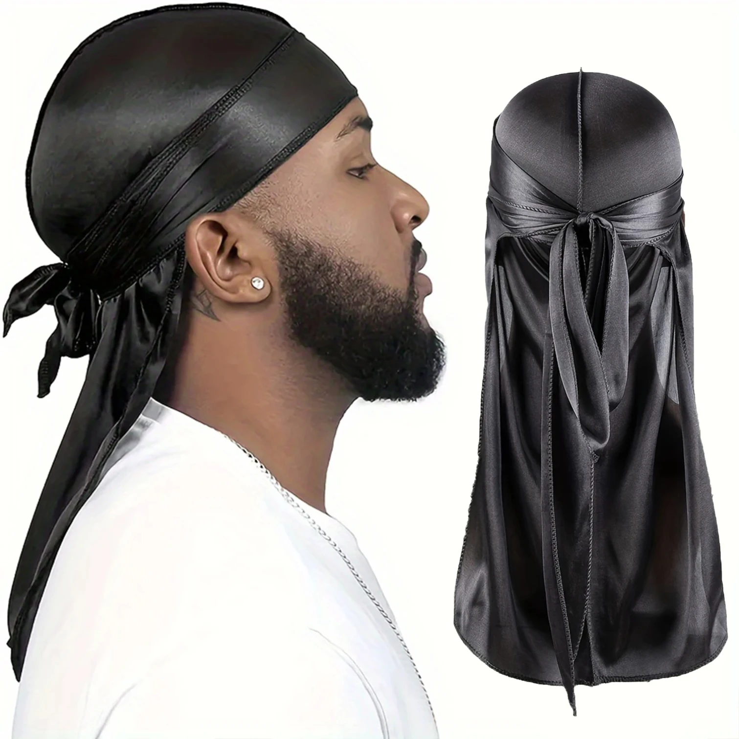 Bandana Doo Rag - قبعة دوريغ حريرية للرجال، بونيه حريري،