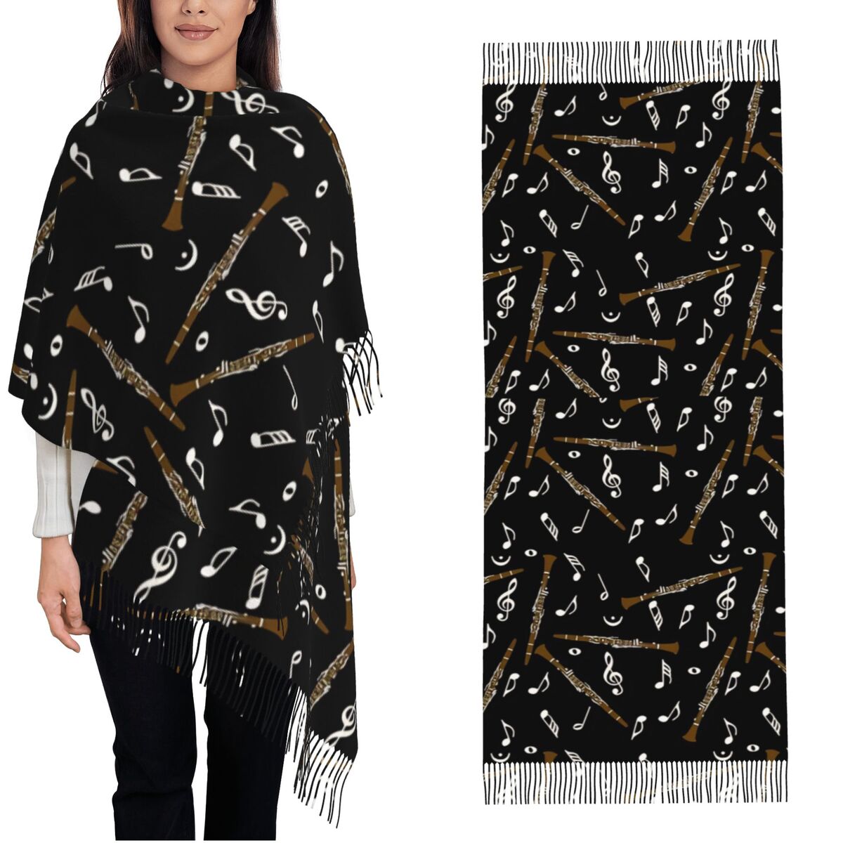 Pashmina Wrap Large - وشاح نسائي مع شرابة كلارينيت ملاحظات