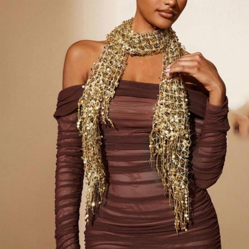 Stole Wedding Shawl - Y3NE مزين بالترتر شال الزفاف الدانتيل