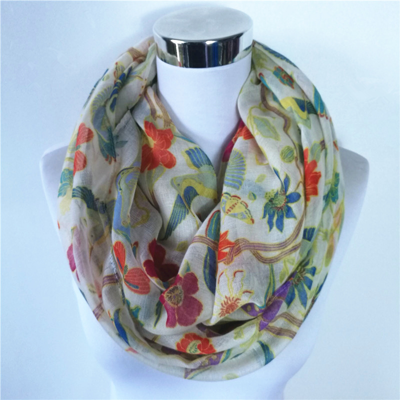 جديد العقعق الطيور طباعة فسكوز - مراجعة Infinity Scarf Knit وسعره