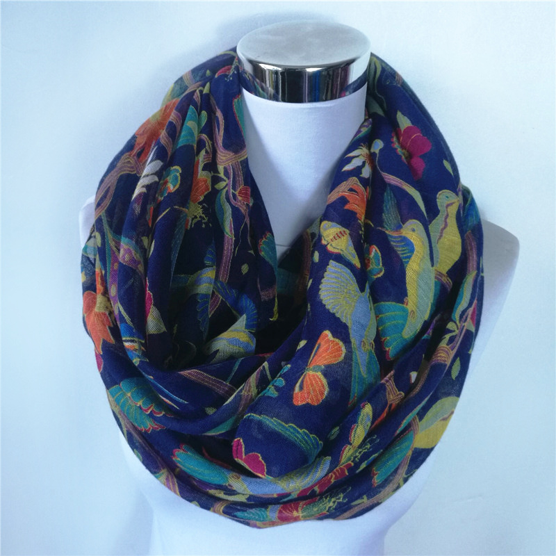 جديد العقعق الطيور طباعة فسكوز - مراجعة Infinity Scarf Knit وسعره
