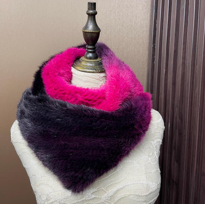 أومبير اللون حقيقية فرو المنك  - مراجعة Infinity Scarf Knit وسعره