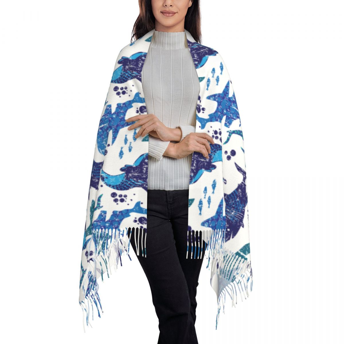القرش تحت الماء العالم المحيط  - مراجعة Pashmina Wrap Large وسعره