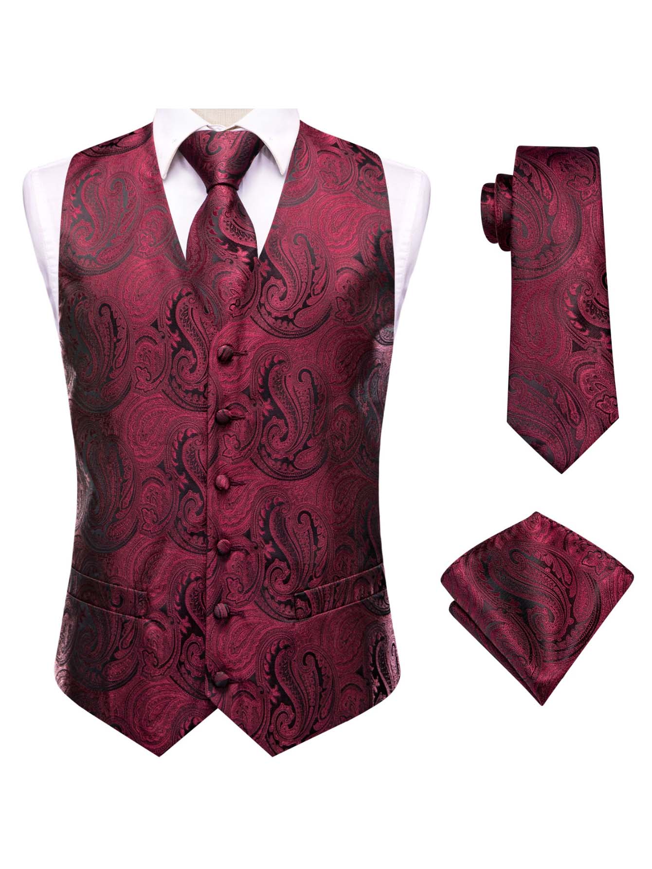 طقم بدلة رجالي أحمر من ثلاث قط - مراجعة Pocket Square Set وسعره