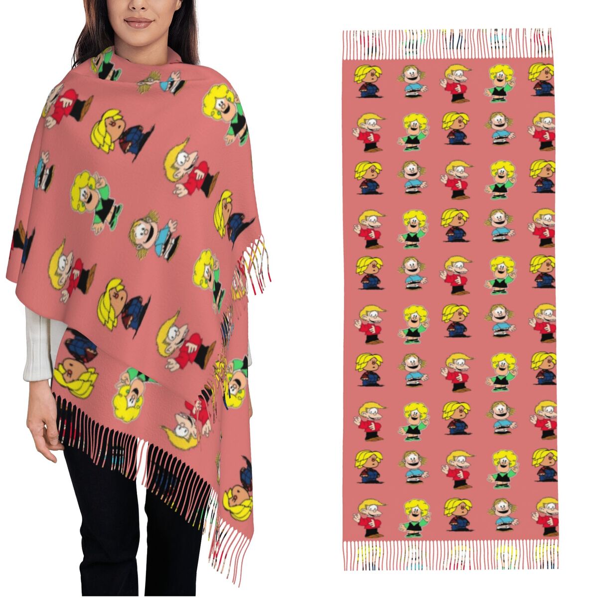 وشاح نسائي بشراشيب وشخصيات ماف - مراجعة Pashmina Wrap Large وسعره