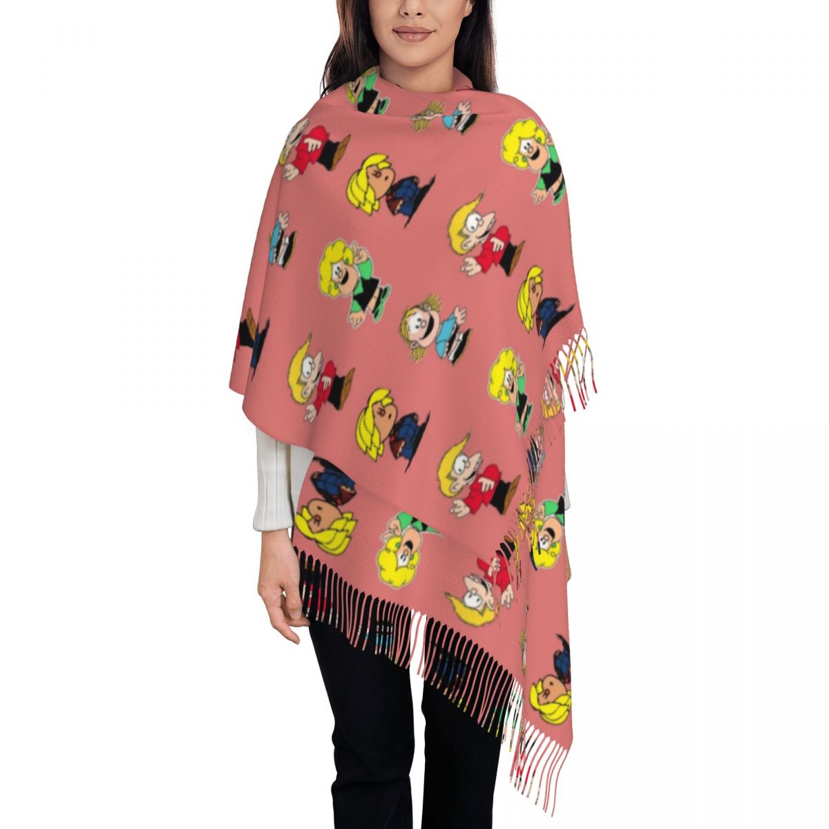 وشاح نسائي بشراشيب وشخصيات ماف - مراجعة Pashmina Wrap Large وسعره