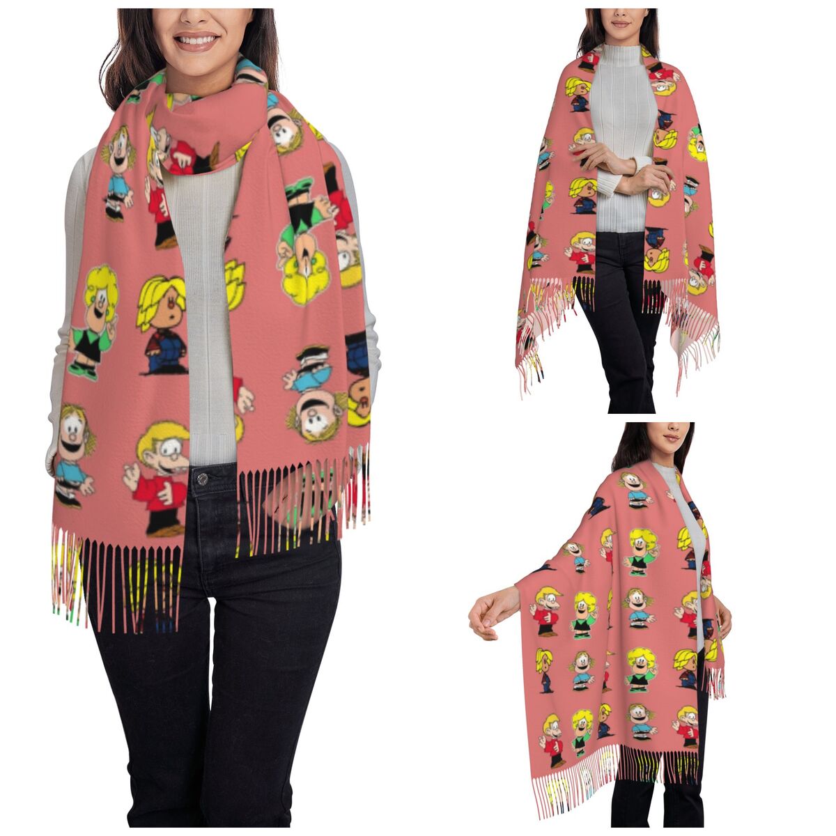 وشاح نسائي بشراشيب وشخصيات ماف - مراجعة Pashmina Wrap Large وسعره